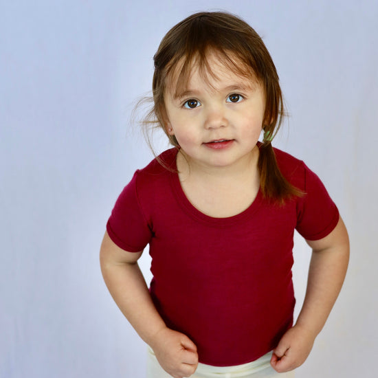 Hocosa Toddler Short Sleeve Shirt, Ruby, Wool/Silk