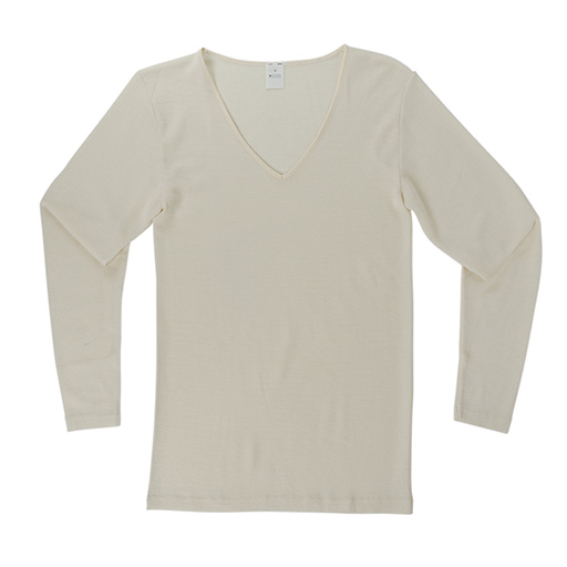 Hocosa Women Long Sleeve Shirt with V-neck, Wool/Silk